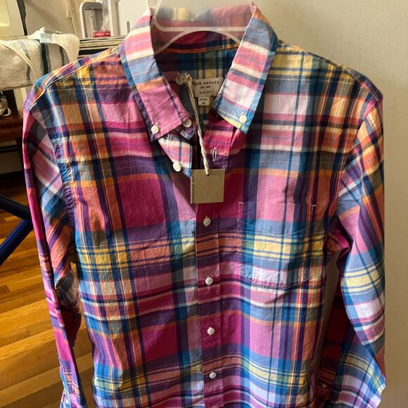 Mens Pink Plaid SlimFit Dress Shirt Club Monaco NWT Size XS - Picture 1 of 4